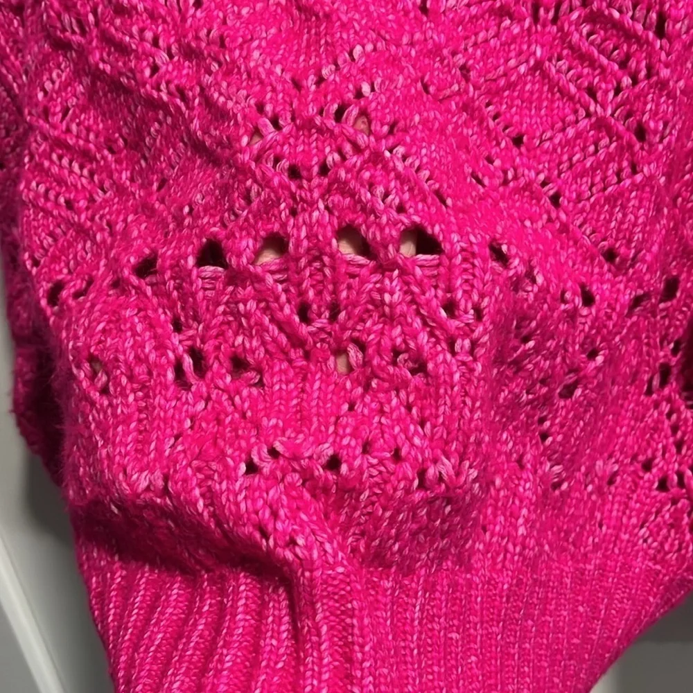 Express Hot Pink Open Knit Crew Sweater